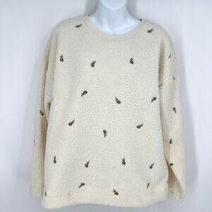 LOFT Floral Embroidered Sherpa Sweatshirt Size Large
